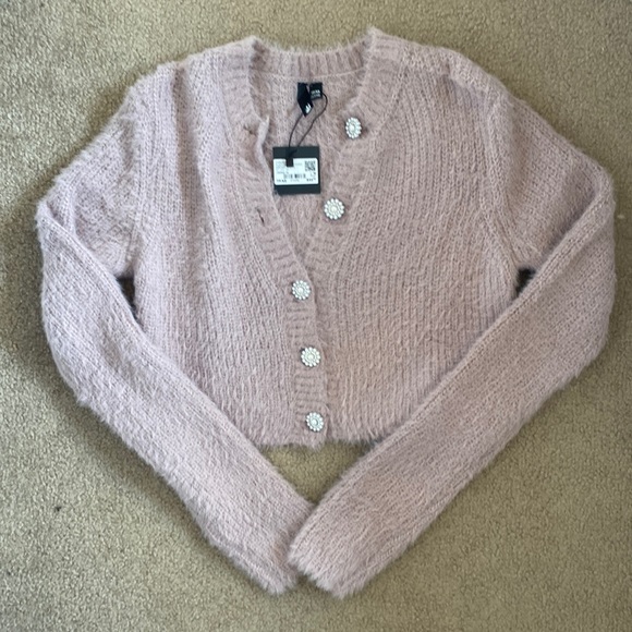 NWT Garage Fuzzy Jewel Button Cardigan in Dreamy Mauve Size XS - Picture 2 of 4